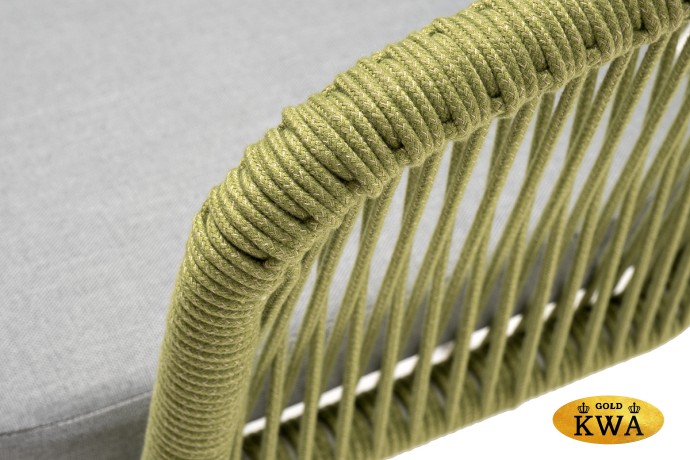 "Марсель" стул плетеный из роупа, каркас алюминий светло-серый (RAL7035) шагрень, роуп салатовый меланж круглый, ткань светло-серая