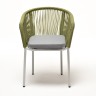 "Марсель" стул плетеный из роупа, каркас алюминий светло-серый (RAL7035) шагрень, роуп салатовый меланж круглый, ткань светло-серая