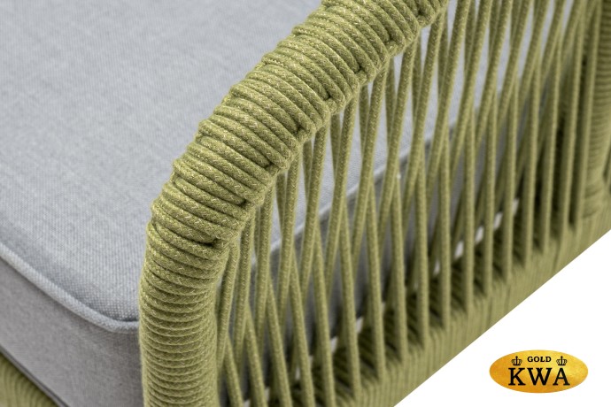 "Канны" кресло плетеное из роупа, каркас алюминий светло-серый (RAL7035) муар, роуп салатовый меланж круглый, ткань светло-серая