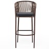 "Марсель" стул барный плетеный из роупа, каркас из стали коричневый (RAL8016) муар, роуп коричневый круглый, ткань темно-серая 027