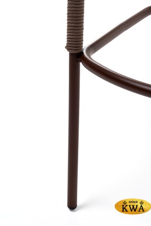 "Марсель" стул барный плетеный из роупа, каркас из стали коричневый (RAL8016) муар, роуп коричневый круглый, ткань темно-серая 027