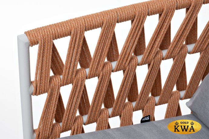 "Диего" кресло плетеное из роупа, каркас алюминий светло-серый (RAL7035) шагрень, роуп оранжевый меланж круглый, ткань светло-серая