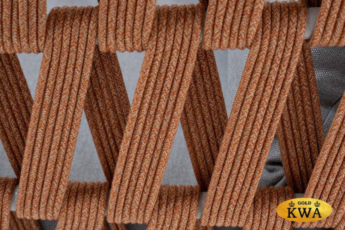 "Диего" кресло плетеное из роупа, каркас алюминий светло-серый (RAL7035) шагрень, роуп оранжевый меланж круглый, ткань светло-серая