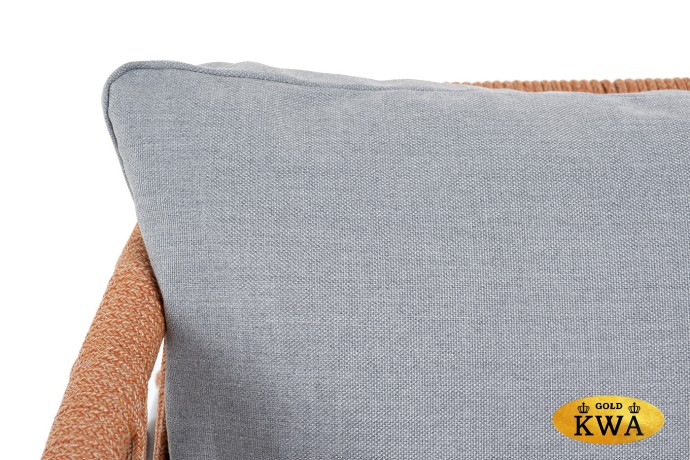 "Диего" кресло плетеное из роупа, каркас алюминий светло-серый (RAL7035) шагрень, роуп оранжевый меланж круглый, ткань светло-серая