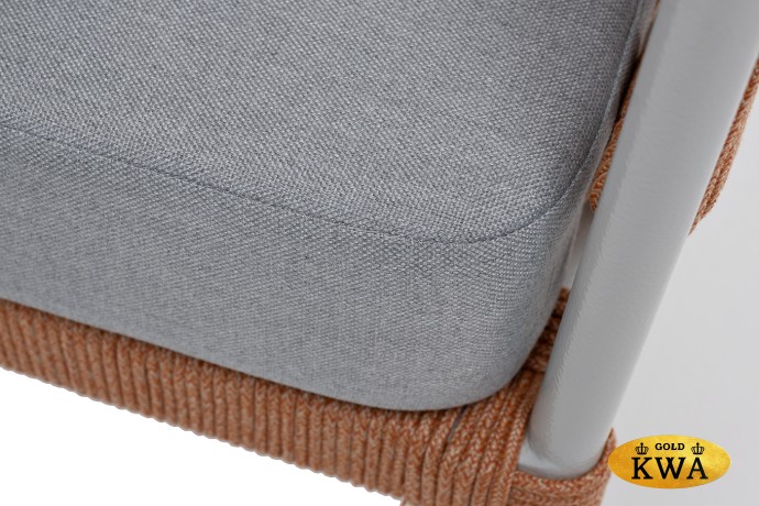 "Диего" кресло плетеное из роупа, каркас алюминий светло-серый (RAL7035) шагрень, роуп оранжевый меланж круглый, ткань светло-серая