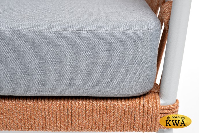 "Диего" кресло плетеное из роупа, каркас алюминий светло-серый (RAL7035) шагрень, роуп оранжевый меланж круглый, ткань светло-серая