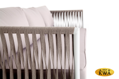 &quot;Касабланка&quot; диван 3-местный плетеный из роупа, каркас алюминий белый, роуп бежевый 20мм, ткань бежевая