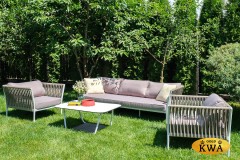 &quot;Касабланка&quot; диван 3-местный плетеный из роупа, каркас алюминий белый, роуп бежевый 20мм, ткань бежевая