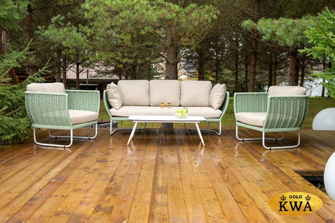 "Фиджи" лаунж-зона 5-местная плетеная из роупа (веревки), каркас алюминиевый светло-серый, роуп зеленый (4204)