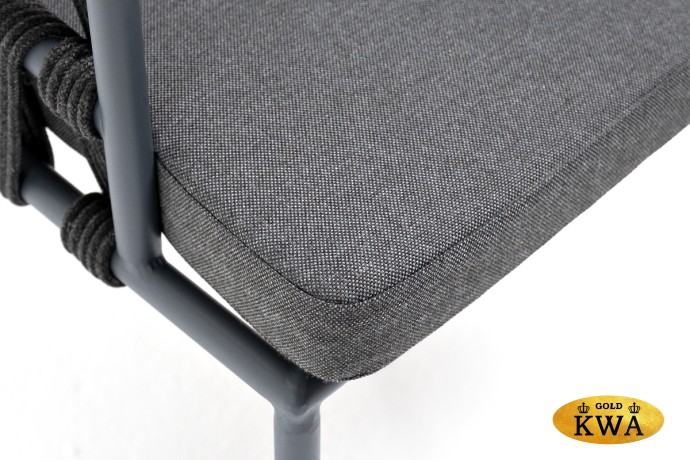 "Диего" стул плетеный из роупа, каркас из стали серый (RAL7022) муар, роуп темно-серый круглый, ткань темно-серая 027