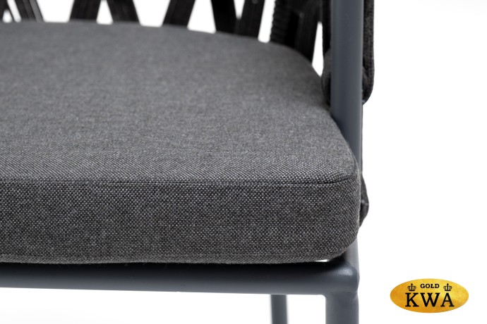 "Диего" стул плетеный из роупа, каркас из стали серый (RAL7022) муар, роуп темно-серый круглый, ткань темно-серая 027