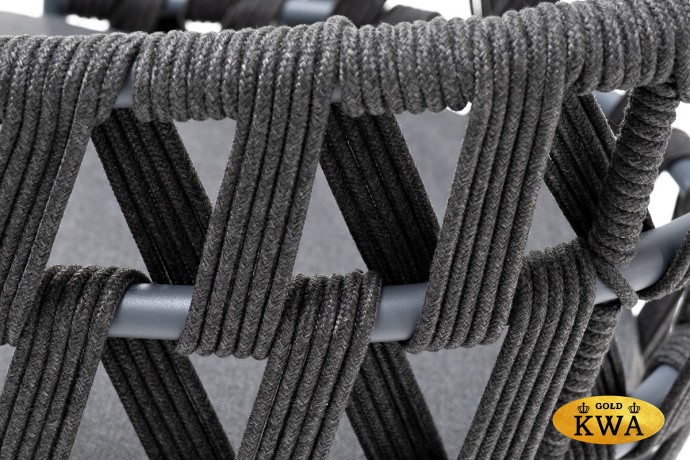 "Диего" стул плетеный из роупа, каркас из стали серый (RAL7022) муар, роуп темно-серый круглый, ткань темно-серая 027