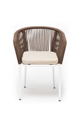 &quot;Марсель&quot; стул плетеный из роупа, каркас алюминий белый, роуп коричневый круглый, ткань бежевая