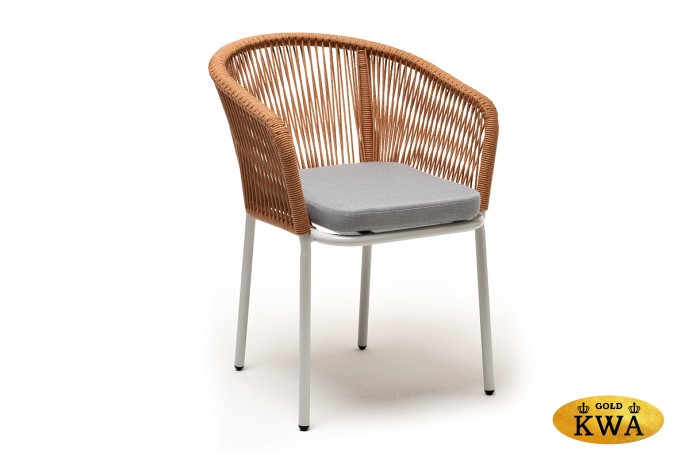 "Марсель" стул плетеный из роупа, каркас алюминий светло-серый (RAL7035) шагрень, роуп оранжевый меланж круглый, ткань светло-серая