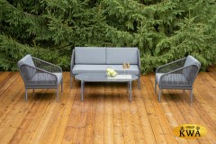 &quot;Канны&quot; лаунж-зона 4-местная из роупа со столиком &quot;Диего&quot; цвета &quot;серый гранит&quot;, роуп темно-серый круглый, ткань темно-серая