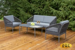 "Канны" лаунж-зона 4-местная из роупа со столиком "Диего" цвета "серый гранит", роуп темно-серый круглый, ткань темно-серая