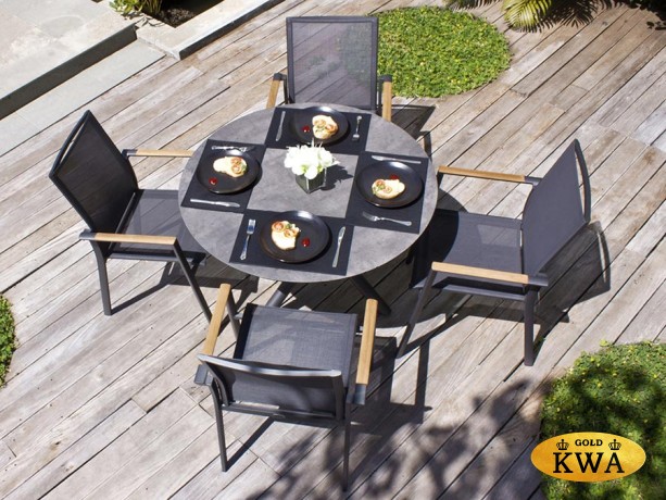 Timra AL-N Комплект обеденной мебели антрацит/натуральный, алюминий/тик