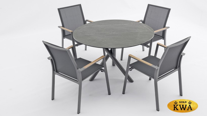 Timra AL-N Комплект обеденной мебели антрацит/натуральный, алюминий/тик