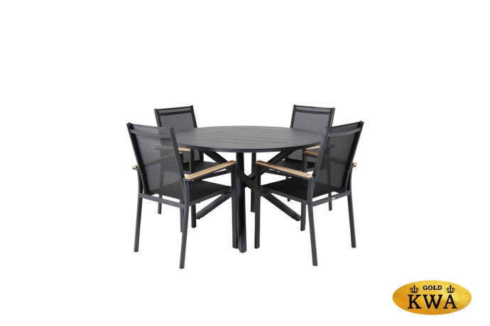 Timra AL-N Комплект обеденной мебели антрацит/натуральный, алюминий/тик