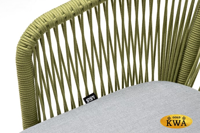 "Марсель" стул плетеный из роупа, каркас алюминий светло-серый (RAL7035) муар, роуп салатовый меланж круглый, ткань светло-серая