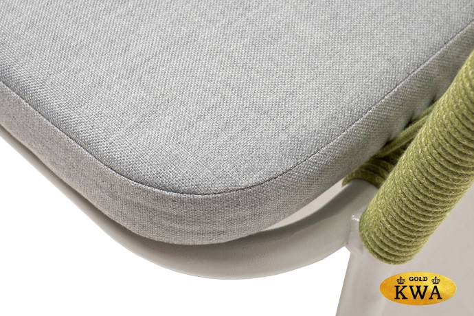 "Марсель" стул плетеный из роупа, каркас алюминий светло-серый (RAL7035) муар, роуп салатовый меланж круглый, ткань светло-серая