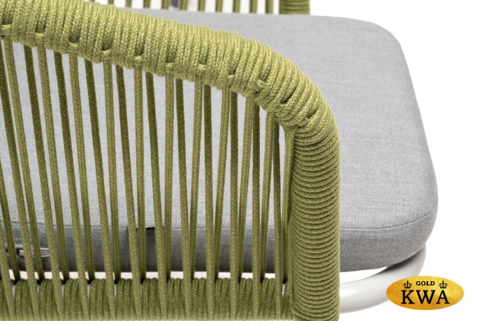 "Марсель" стул плетеный из роупа, каркас алюминий светло-серый (RAL7035) муар, роуп салатовый меланж круглый, ткань светло-серая