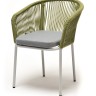 "Марсель" стул плетеный из роупа, каркас алюминий светло-серый (RAL7035) муар, роуп салатовый меланж круглый, ткань светло-серая