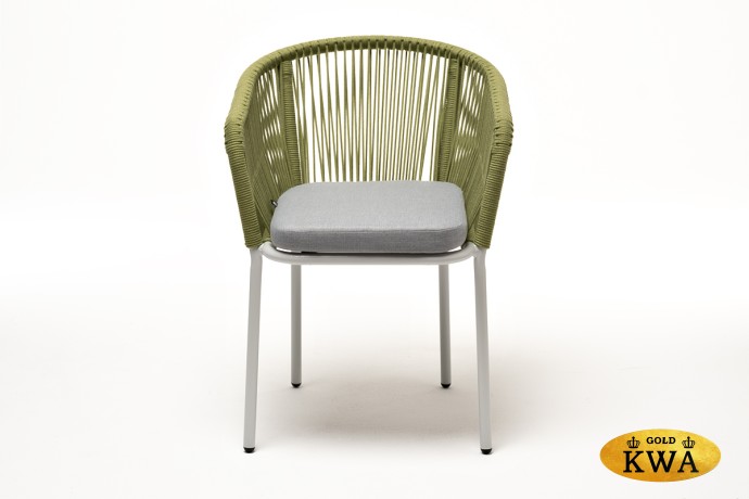 "Марсель" стул плетеный из роупа, каркас алюминий светло-серый (RAL7035) муар, роуп салатовый меланж круглый, ткань светло-серая