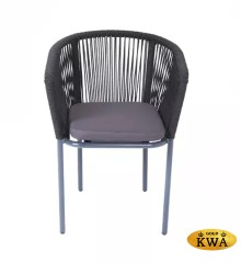 &quot;Марсель&quot; стул плетеный из роупа, каркас алюминий темно-серый (RAL7024) шагрень, роуп темно-серый круглый, ткань темно-серая
