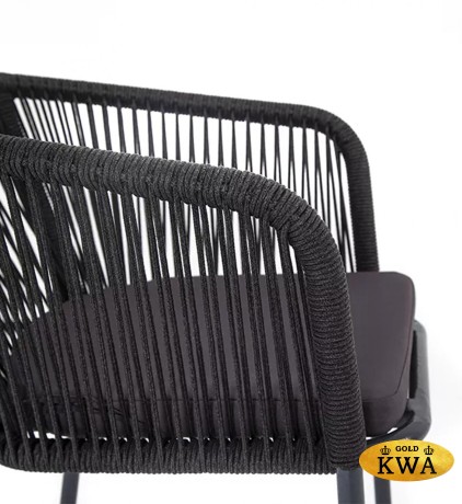 "Марсель" стул плетеный из роупа, каркас алюминий темно-серый (RAL7024) шагрень, роуп темно-серый круглый, ткань темно-серая