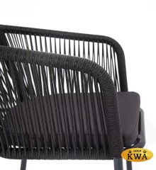 &quot;Марсель&quot; стул плетеный из роупа, каркас алюминий темно-серый (RAL7024) шагрень, роуп темно-серый круглый, ткань темно-серая