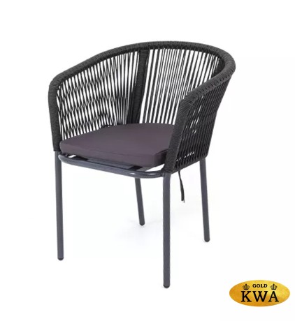 "Марсель" стул плетеный из роупа, каркас алюминий темно-серый (RAL7024) шагрень, роуп темно-серый круглый, ткань темно-серая