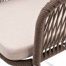 "Марсель" стул барный плетеный из роупа, каркас из стали белый, роуп коричневый круглый, ткань бежевая
