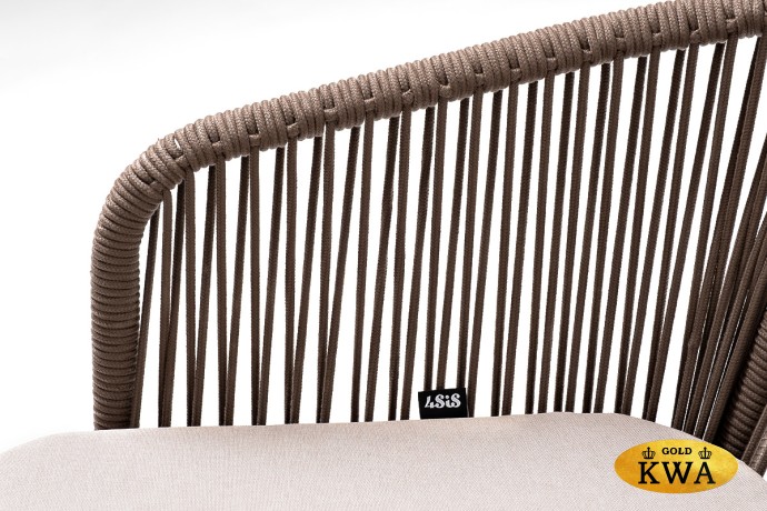 "Марсель" стул барный плетеный из роупа, каркас из стали белый, роуп коричневый круглый, ткань бежевая