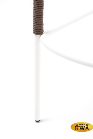 "Марсель" стул барный плетеный из роупа, каркас из стали белый, роуп коричневый круглый, ткань бежевая