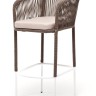 "Марсель" стул барный плетеный из роупа, каркас из стали белый, роуп коричневый круглый, ткань бежевая