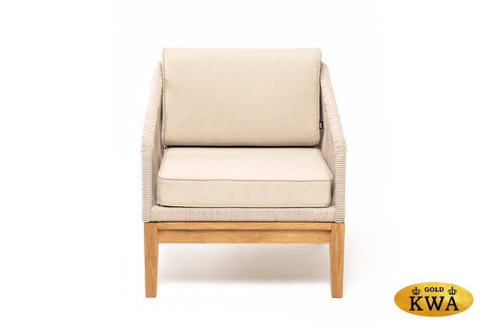 "Канны" кресло плетеное из роупа, основание дуб, роуп бежевый круглый, ткань бежевая 15052