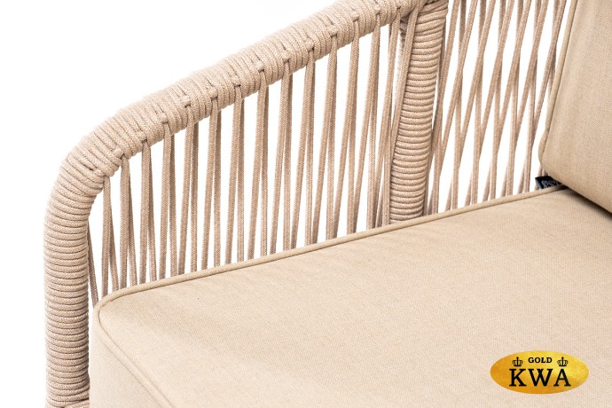 "Канны" кресло плетеное из роупа, основание дуб, роуп бежевый круглый, ткань бежевая 15052