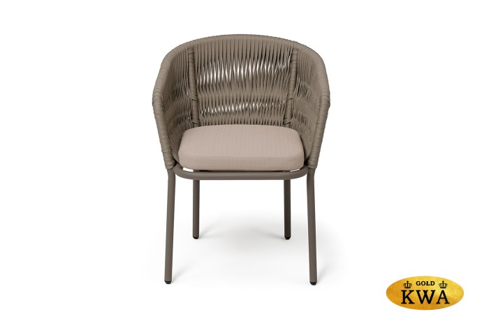 "Бордо" стул плетеный из роупа (колос), каркас алюминий бежево-серый (RAL7006) муар, роуп серо-коричневый 23мм, ткань Mossle бежевая