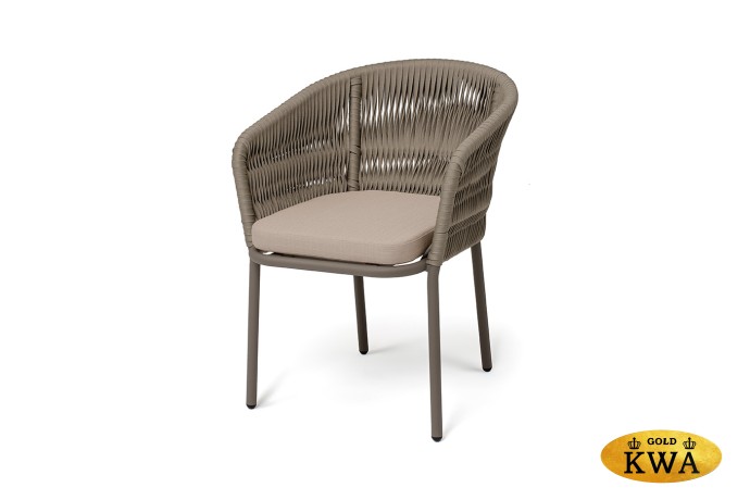"Бордо" стул плетеный из роупа (колос), каркас алюминий бежево-серый (RAL7006) муар, роуп серо-коричневый 23мм, ткань Mossle бежевая
