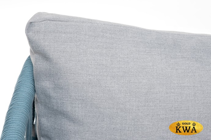 "Диего" диван 2-местный плетеный из роупа, каркас алюминий светло-серый (RAL7035) муар, роуп бирюзовый круглый, ткань светло-серая