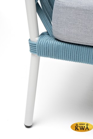 "Диего" диван 2-местный плетеный из роупа, каркас алюминий светло-серый (RAL7035) муар, роуп бирюзовый круглый, ткань светло-серая