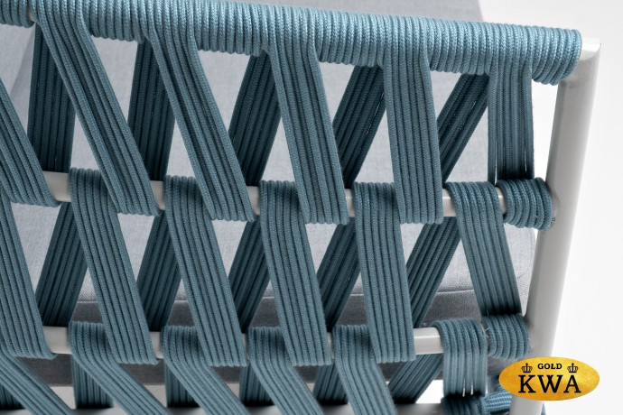 "Диего" диван 2-местный плетеный из роупа, каркас алюминий светло-серый (RAL7035) муар, роуп бирюзовый круглый, ткань светло-серая