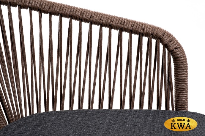 "Марсель" стул барный плетеный из роупа, каркас из стали коричневый (RAL8016) муар, роуп коричневый круглый, ткань темно-серая