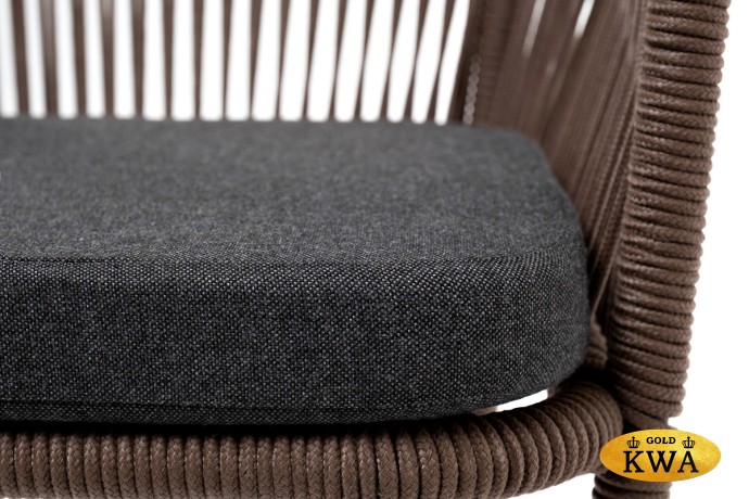 "Марсель" стул барный плетеный из роупа, каркас из стали коричневый (RAL8016) муар, роуп коричневый круглый, ткань темно-серая