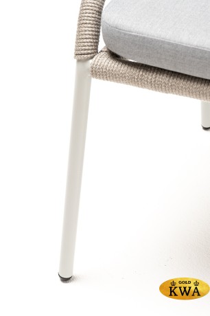 "Милан" стул плетеный из роупа, каркас алюминий светло-серый (RAL7035) шагрень, роуп серый меланж круглый, ткань светло-серая