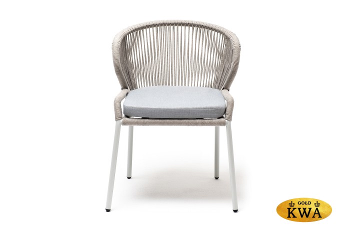 "Милан" стул плетеный из роупа, каркас алюминий светло-серый (RAL7035) шагрень, роуп серый меланж круглый, ткань светло-серая