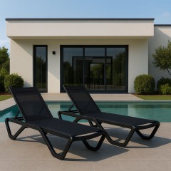 Комплект алюминиевых шезлонгов ENZO в черном цвете