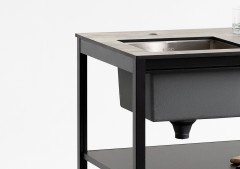 Cтол разделочный с мойкой Lounge B-09S, 60 см, черный/серый каспий