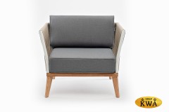 &quot;Касабланка&quot; кресло плетеное из роупа, основание дуб, каркас алюминий светло-серый (RAL7035) муар, роуп серо-коричневый 23мм, ткань серая